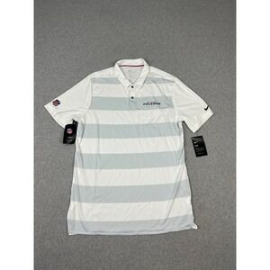 Atlanta Falcons Polo Shirt Mens L White Gray Striped Nike Dry Fit Short Sleeve
